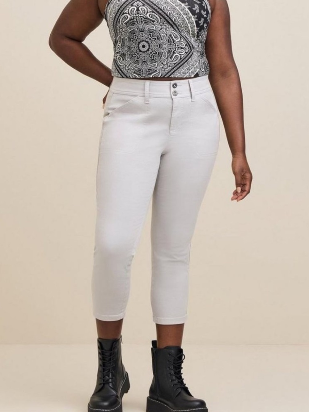 Torrid Pants 22 Grey Aviator Skinny Twill Crop Mid Rise Cotton Jeans Plus Size